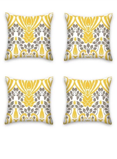 4-Piece Modern Home Painted Printing Pillow Case Sofa Pillow Cover Throw Pillow Cover Plush Yellow/Gray 45 x 45 Centimeter