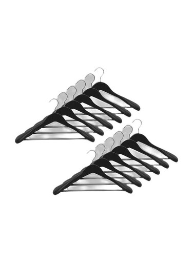 East Pack of 2 - 6 Piece Wood Coat Hangers Jacket Outerwear and Shirt,with Extra-Wide Shoulder, 360 Degree Swivel Hooks &amp; Anti-Slip Bar with Screw in Black, 23 x 45 cm