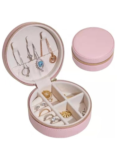 Small Travel Luxury Jewelry Organizer Case Box Premium PU Leather Exterior and Soft Touch Velvet Interior Storage Purse for Rings Earrings Necklaces Gift Women Gilrs Kids (Pink)