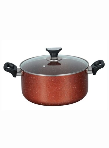 Casserole Premium Cookware, Even Heating, Tempered Glass Lid, High Quality Aluminum, Non-Stick Coating , Bakelite Heat Resistant Handle, Durable Construction, Easy to Clean, Copper 24Cm.