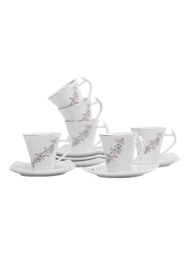 12-Piece Bone Square Cup And Saucer Set White/Gold 220ml