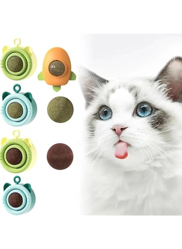 Rayyan Catnip Balls, Interactive Cat Toys, 360&deg; Rotating Catnip Treats Comes with Storage Lid, Can Be Sticky on Wall, Teeth Cleaning Kitten, Kitty Playing Chewing (Pack of 5)