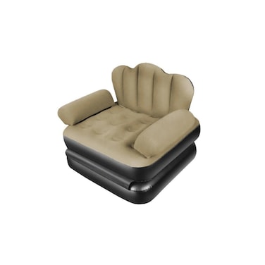 Inflatable Lounge Chair, Grey Flocked Surface, Multi-Position Backrest, Indoor Air Sofa