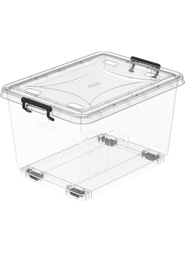Cosmoplast 33L Clear Plastic Storage Box With Wheels &amp; Lockable Lid, Transparent, 33-Liters