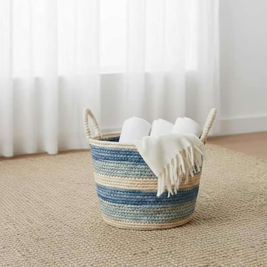 Home Domino Stripe Basket - Blue