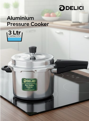 3Liters 3 Litre Aluminum Pressure Cooker Dripless - Premium Virgin Aluminum, Smart Spillage Control, High Thermal Heating, Quality Regulator, Leak-Free Lid, Heat-Proof Handle, Anti-Bulging Bottom Kitchen Food Cooking Preparation - ADPC3E Dripless Pressure Cooker 3 LTR