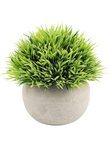 AE011-2 Plastic Fake Green Grass, 1 Pcs Mini Artificial Plants in Pots Indoor Faux Greenery Topiary Shrubs with Black Pots for Home/Bathroom/Shelf Office/Masculine Potted Artificial Plants for Desk