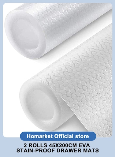 45X200CM Non-Slip Shelf Liner, Non-Adhesive, BPA-Free, Waterproof Pantry Liner for Shelves, Easy to Cut, 2 Rolls Oil-Proof Shelf Liners for Kitchen, Cabinets, Drawers, Refrigerator, Clear