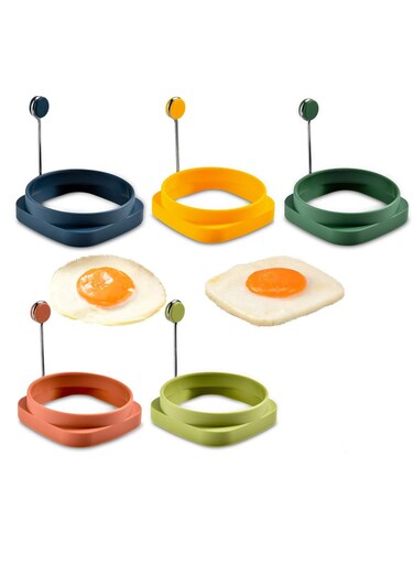5 Pcs Silicone Egg Rings,Two-Sided Non Stick Pancake Molds Fried Egg Cooking Rings Mold Ring Round with Handle for Fry Eggs Pancakes Reusable Fried Egg Mold, Round&amp;Square