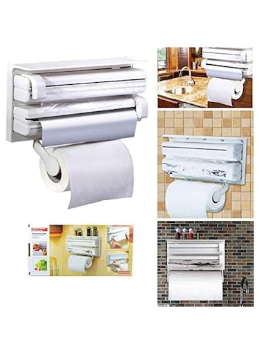 by Misbah Kitchen Shelf Wrapping Plastic Frame Triple Paper Dispenser Tin Sheet Organizer (White)