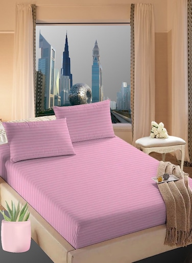 Faded Pink Striped Design Bed Sheet Set Deep Pocket Machine Washable 150x200+35cm