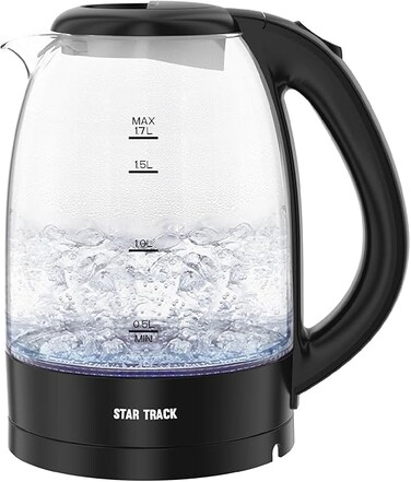 1.7L Electric Kettle, 2200W, Instant Heating, Auto Shut Off, Transparent Glass Body with LED Indicator, STAR TRACK