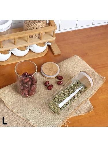 Mash 2-Piece Kitchen Food Storage Round Glass Canister Jar With Airtight Bamboo Lid For Cereals, Pasta, Tea, Coffee, Snacks, And Spices - 1800 ML Transparent