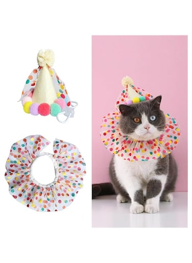Wisfunlly Pet Dog Cat Birthday Hat Scarf Set, Pet Birthday Party Decorations Set, Cute Lace Dog Bib Scarf and Birthday Hat, Puppycat Birthday Bandana Scarf and Party Hat, Cat Dog Princess Costumes