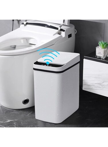 Angju Bathroom Smart Touchless Trash Can - 3 Gallon Automatic Motion Sensor Rubbish Can with Lid Electric Waterproof Narrow Small Garbage Bin for Kitchen, Office, Living Room, Toilet, Bedroom,White