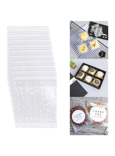 MAKINGTEC 300Pcs Clear Cello Cellophane Bags Self Adhesive Thank You Plastic Bags for Bakery Candle Soap Cookie Candies Dessert Holiday New Year Party Favors