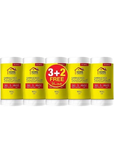 CHOICE 5 Gallons, Pack of 150-Pieces, Size 45x52 cm(30 Trash Bags X 5 Rolls), Bio-degradable Garbage Bags Rolls, Bin Liners