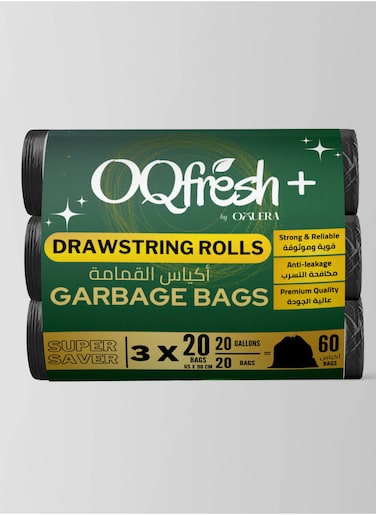 3 Packs of 60-Piece Drawstring Garbage Bags - 20 Gallon Black Trash Bags, High-Quality Waste Bags with Special Drawstring for Secure Closure