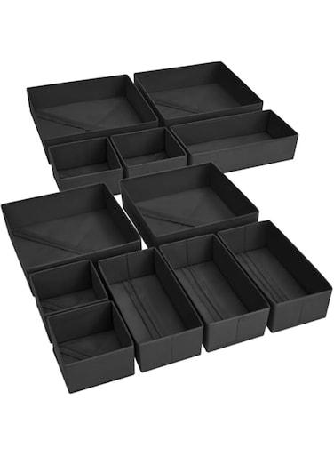Beauenty 12 Pack Drawer Organizers For Clothing,Foldable Clothes Drawer Organizer For Underwear,Baby Clothing,Socks,Bra,Towels,Ties - Multi-Pack Clothes Organizer Storage Box (Black)