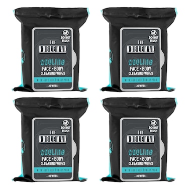 Men's Cooling Face + Body Cleansing Wipes - 4 Pack - 120 Count Post Workout Travel Towlettes