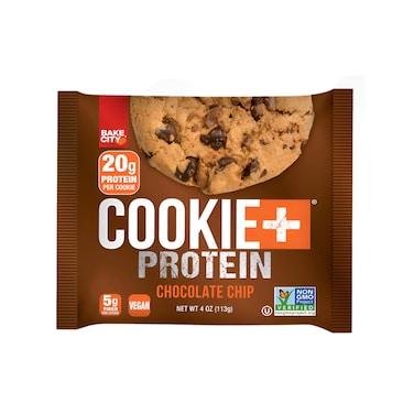 Bake City Cookie+ Protein Double Chocolate Chip 113 g &ndash; Vegan High-Protein Cookie, 20 g Protein &amp; 5 g Fiber, Kosher &amp; Non-GMO, No Trans Fat, Rich Chocolate Chip Flavor