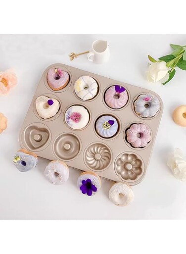 Donut Baking Pans, 1 PCS Nonstick Doughnut Pans 12 Cavity, Carbon Steel Mini Donut Mold, Bagel Pan for Baking Donut Baking Tray Bagels Mold