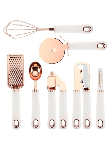 COOK WITH COLOR (White) - COOK With colour 7 Pc Kitchen Gadget Set Copper Coated Stainless Steel Utensils with Soft Touch Nylon White Handles