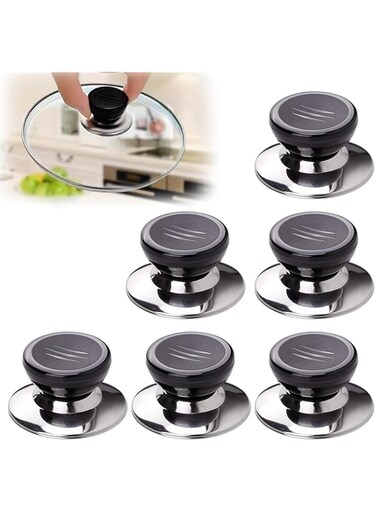 MAKINGTEC Universal Pot Lid Knob, Stainless Steel Heat Resistant Replacement Spare Lid Round Handle, Lid Accessory Handle Suitable for Cookware, Lid, Knob Handle Repair and Replacement (6 pcs)