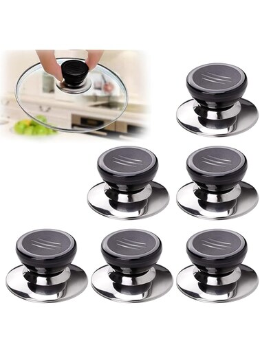 MAKINGTEC Universal Pot Lid Knob, Stainless Steel Heat Resistant Replacement Spare Lid Round Handle, Lid Accessory Handle Suitable for Cookware, Lid, Knob Handle Repair and Replacement (6 pcs)