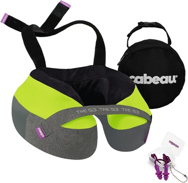 Cabeau The Neck's Evolution, TNE S3 Travel Neck Pillow Memory Foam Airplane Pillow Neck Pillow With Attachment Straps 360-Degree Support Travel, Home, Office, And Gaming (Vegas Neon), Grey, Vegas