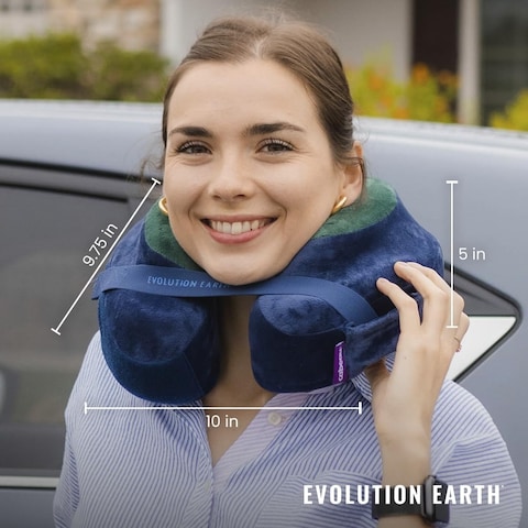 Cabeau Evolution Earth Memory Foam Travel Neck Pillow, The Best Travel Pillow With 360 Head, Neck And Chin Support (Water), Grey, Water