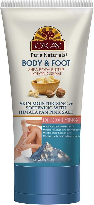Okay Pure Naturals Shea Body Butter Lotion Cream, 170g, Skin Moisturizing &amp; Softening, Detoxifying With Himalayan Pink Salt, Helps Relax, Sooth &amp; Smooth Rough Skin
