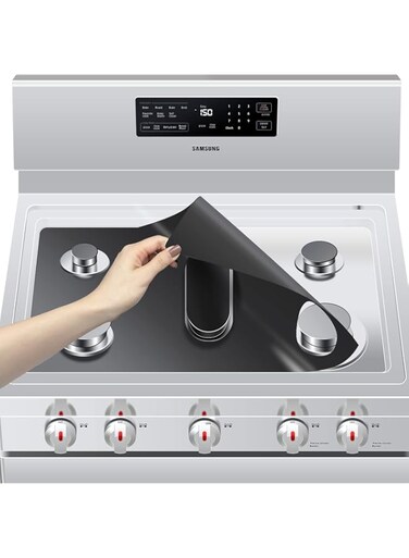 SYOSI Stove Burner Covers for Samsung Gas Range, Non-Stick Reusable Liners, Easy to Clean Washable Heat Resistant Pads, Double Thickness Stovetop Protector (0.4 mm Thick, Black)
