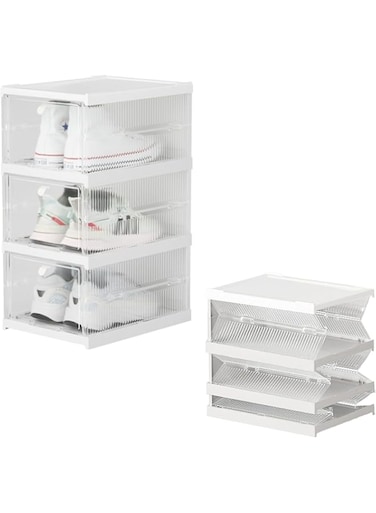 Shoe Storage Boxes, Shoe Storage Organzier, Foldable Shoes Boxes Clear Plastic Stackable, Shoes Organzier, Sturdy Shoe Box Storage Container, Foldable Shoe Rack Sneaker Container (transparent 03)