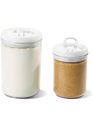Felli Flip Tite Storage Container with Lid 6" ROUND Airtight Ring Lock Top, Plastic Canister Jar for Flour Sugar Rice Protein Powder Coffee Cracker Kitchen Pantry Organizer (1, 6" Round Nest-M 2pk)