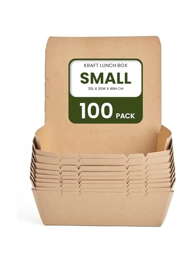 ecoway Small Kraft Lunch Box Without Window Food Container Made With Craft Paper For Meals &amp; Dessert, Container, Disposable, Eco-friendly, Compostable, Paperbox Restaurants - Pack Of 100, Brown