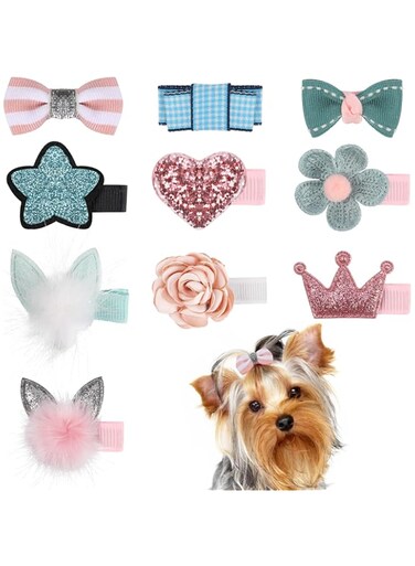 10 Pcs Dog Hair Clips Small Dog Hair Bows Cute Dog Hair Grooming Accessories Girls Puppies Hair Barrettes Flower Crown Hairpin Cat Topknot Pet Headdress Dog Grooming Bowknot for Kitten Pet Small Dog