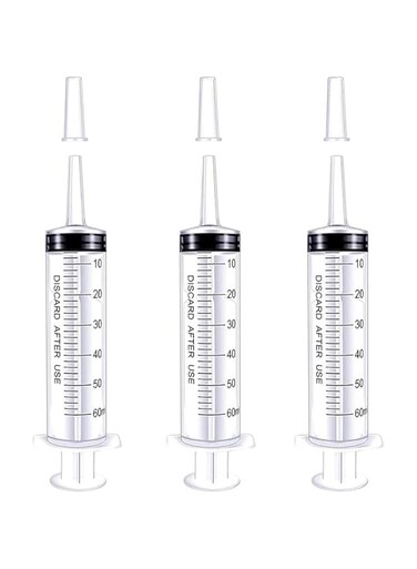 60ml Feeding Syringes, Large Plastic Syringe Dispensers, Disposable Pet Liquid Dispenser, Garden Irrigation Plunger with Catheter Tip Cap for Cats,Dogs, Small Animals, Potted Plants, Without Needle