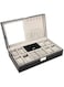SKEIDO Watch and Jewelry Storage Box Organizer Case with Mirror for 8 Watches Necklaces Bracelet Cufflink Ring - Black
