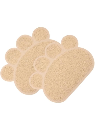 Yardwe 2pcs Cat Litter Mat Paw Shaped Litter Mat Kitten Litter Catcher Mat Cat Food Pad Cat Litter Rug Kitten Bowl Mats Small Litter Mat Kitten Litter Mats Pet Bowl Mats Beige Pvc
