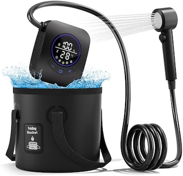 Mytrix Portable Shower,8000mAh Rechargeable Camping Shower Pump with 20L Foldable Bucket, 5 Spray Modes, IPX8, Ideal for Outdoor, Travel, Car Washing, Pet Bathing, and Watering Plants