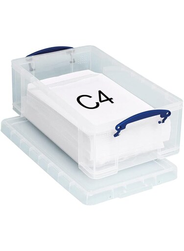 Really Useful Box Really Useful Storage Box Plastic Lightweight Robust Stackable, 12 Litre - Clear