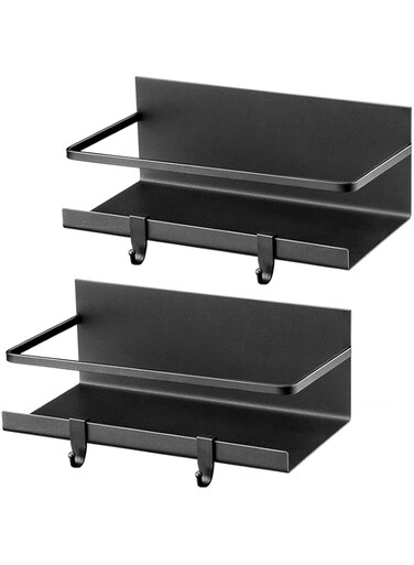 MIXDE 2Pcs Modern Black Magnetic Spice Racks, 10.24*4.33*5.31in, For Refrigerator, Kitchen Space Saver with 4 Removable Hooks
