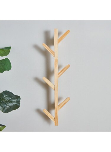 Box Natura Wooden 6-Peg Wall Mounted Tree Rack 22 x 78 x 7 cm