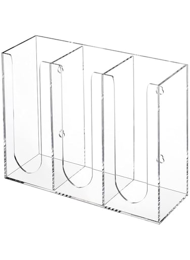 Suwimut Acrylic Coffee Cup and Lid Storage Organizer, 3 Compartments Disposable Paper Cup Dispenser Clear Plastic Cup Holder for Kitchen Coffee Bar Shop Party Supplies