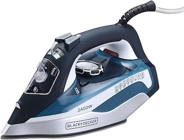 BLACK+DECKER Steam Iron, 2400W Power, 380ml Water Tank, Ceramic-Coated Soleplate, Anti-Drip, Anti-Calc, Auto Shutoff, Vertical Steam, Self-Clean, Steam Burst, 35g/min Continuous Steam, Blue - X2150-B5