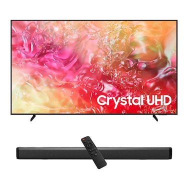 Samsung 75-Inch Crystal UHD DU7000 4K Tizen OS Smart TV with HDR 10+, PurColor, Knox Security With 2.0 Channel Soundbar 30W, HDMI ARC, Bluetooth, USB, MP3, FM Station