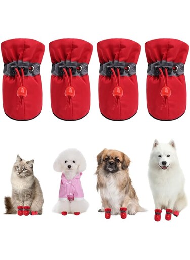 CALHNNA Dog Shoes Puppy Paw Protectors Dog Shoes for Hot Pavement Dog Boots with Anti Slip Socks Cat Dog Booties for Small Medium Dogs Pink 3 Red 3