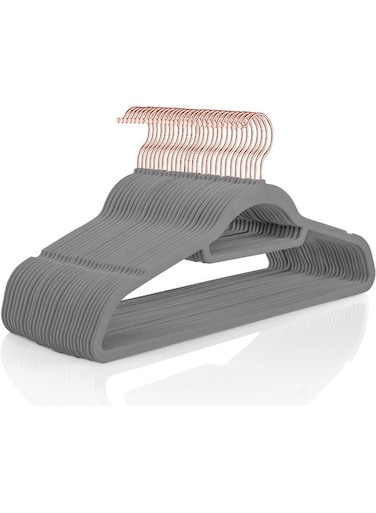 Dot Gift&Acirc;&reg; 50-Pack Grey Non-Slip Velvet Hangers 42cm/16.8In - With 360 Degree Rotatable Hook - Durable &amp; Slim - Non Slip Hangers for Coat Hangers - Pant Hangers