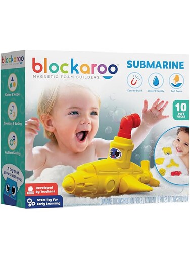 Blockaroo Magnetic Foam Building Blocks - 10-Piece Submarine, Bath Toys for Toddlers, Preschool Toys, Bathtub Toys, Sensory Toys, Blocks for Toddlers 3-5, Engineering Toys for Kids 3-5, Bath Blocks